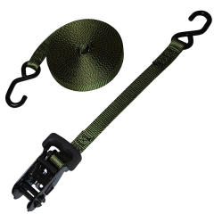 1" Heavy Duty Rubber Handle Ratchet Strap w/ S-Hooks