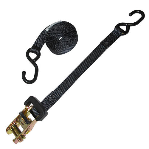 1" Heavy Duty Rubber Handle Ratchet Strap w/ S-Hooks