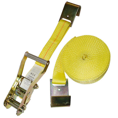 2 Inch X 27 Ft Yellow Ratchet Strap With Flat Hooks (10,000 Lbs)