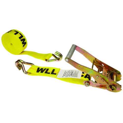2 Inch X 27 Ft Yellow Ratchet Strap With Wire Hooks