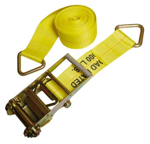 4" x 30' Yellow Ratchet Strap w/ D Rings