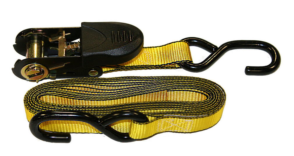 25mm Heavy Duty Rubber Handle Ratchet Strap w/ S-Hooks