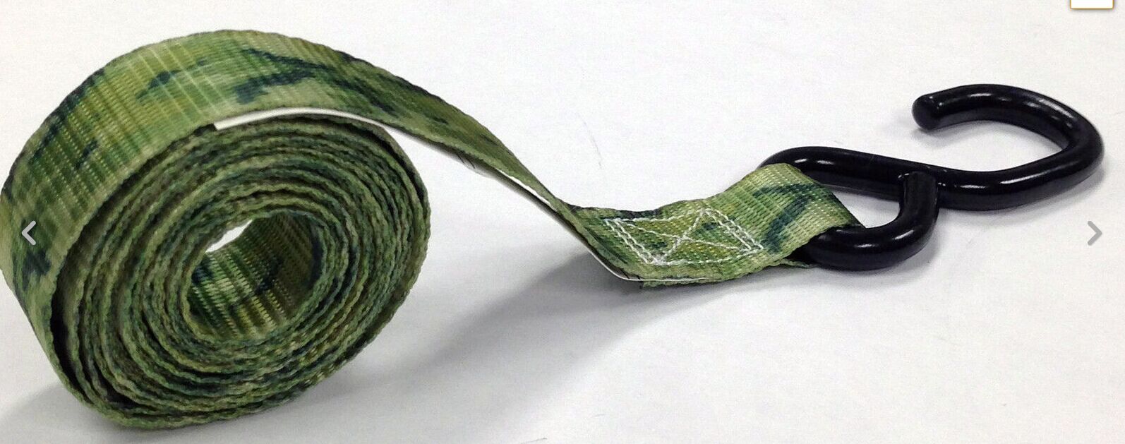 25mm x 1000kg Camo Ratchet straps with black S hooks