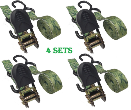25mm x 1000kg Camo Ratchet straps with black S hooks