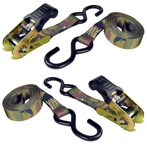 25mm x 1000kg Camo Ratchet straps with  black S hooks