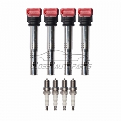 4 Pack IGNITION COIL SET SPARK PLUGS For NGK Audi TT Q5 Allroad A5 A4 A3 VW Passat Jetta Golf/GTI/Rabbit Eos CC Beetle Touareg