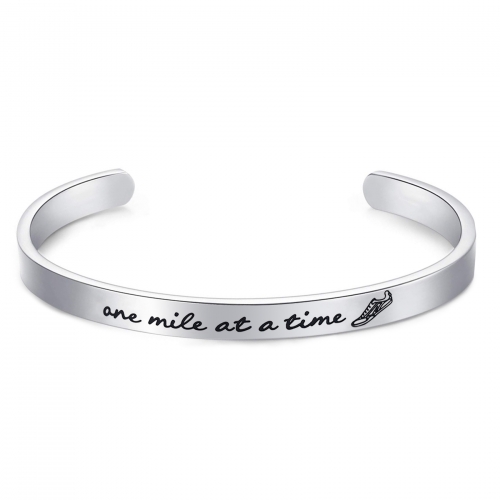 LParkin Marathon Runners Gifts Bracelet Running Jewelry Men Women One Mile at A Time Bracelet 1/4” x 6" Stainless Steel Polished Finish