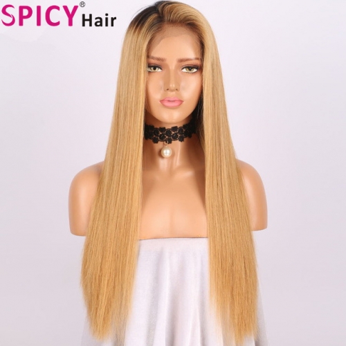 Spicyhair 150% density dark root #27color straight full lace wig