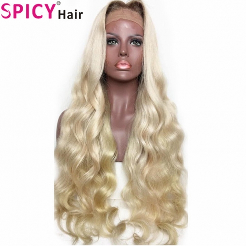 Spicyhair 150% density dark root grey color bodywave full lace wig