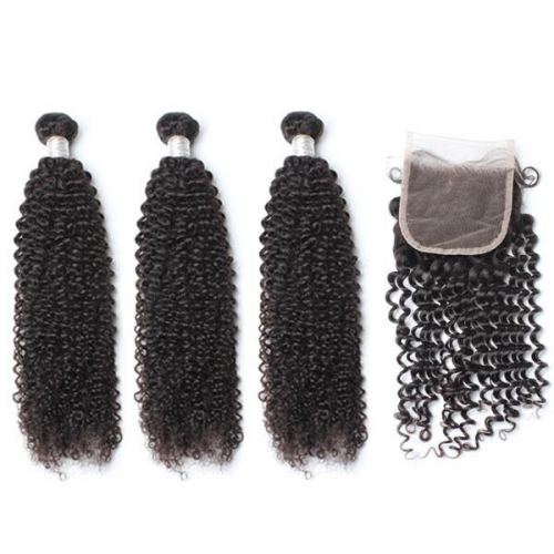 Spicyhair 3 kinkycurly Bundles with 1 piece 4×4 lace closure