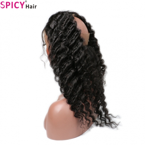 Spicyhair Vierge Cheveux Humains No Tangle Deep Wave 360 Frontal