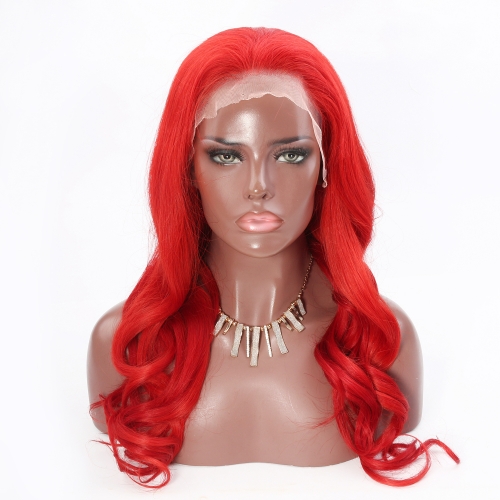 Spicyhair  Free Shipping Pretty Red human hair loosewave lace front wig