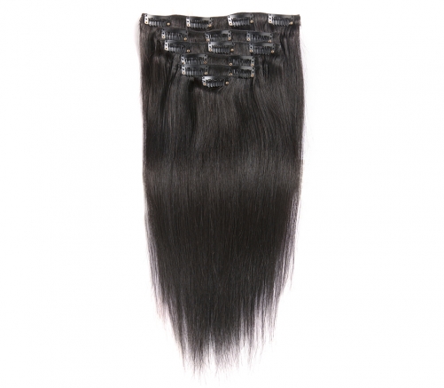 100%  Top Quality Virgin human straight clip-in hair extensions.