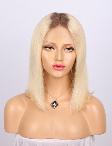 Spicyhair 180% density Lovely dark root pink color human hair straight bob lace front wig