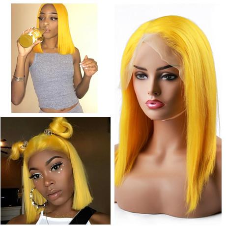 Spicyhair 180% density Hot Selling Glueless Popular bob wig Yellow color Straight bob lace front wig