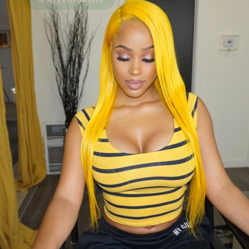 Spicyhair Popular Glueless Good looking color human wigs Yellow Straight full lace wig hd lace wig
