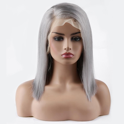 Spicyhair 180% density  Glueless Popular bob wig Grey color Silky Straight bob lace front wig 100% human hair