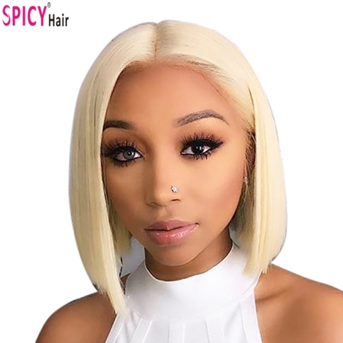 Spicyhair 180% density Popular blunt cut bob wig #613 blonde color straight bob lace front wig