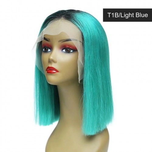 Spicyhair Tangle Free Good Looking T1B Light Blue color  Straight bob lace front wig Best Quality 100% real human hair wigs