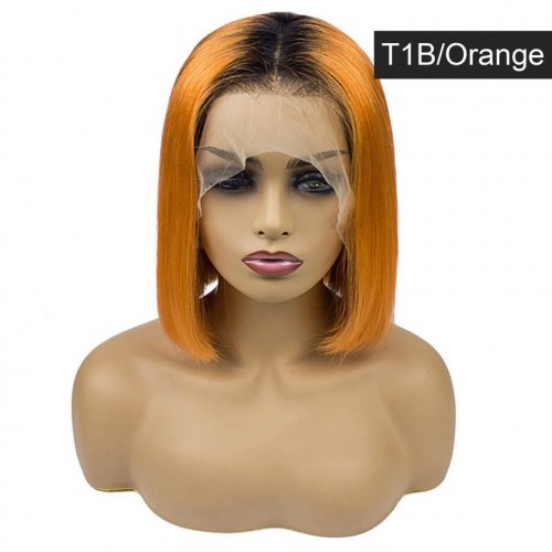 Spicyhair Popular Fashion Looking T1B Orange color  Straight bob lace front wig Best Quality 100% real human hair wigs