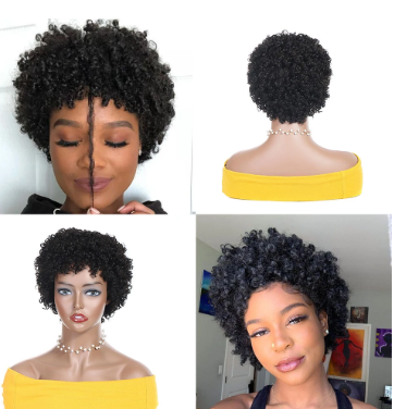 Afro Jerry Curl Short Bob Closure Wig Pixie Short Human Hair Wigs for Black Women
