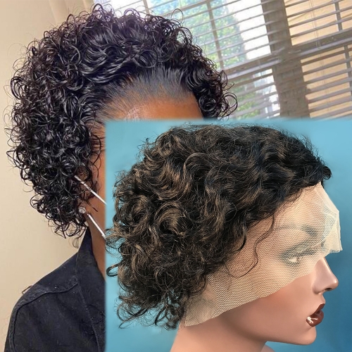 13x1 Lace Front Human Hair Wigs for Black Women Curly Short Pixie Cut Wigs 150% Lace Front Wig