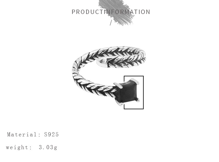 خاتم نسائي فضة عيار 925 تصميم شكل جديلة مزين بحجر كرستال اسود