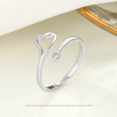 خاتم نسائي فضة عيار 925 تصميم شكل قلب مزين بالزاركون