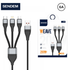 سلك شاحن من شركة سينديم بقوة 200 واط يو اس بي الى 3 منافذ بطول 1.2 متر
