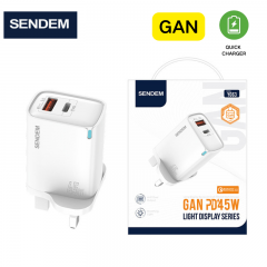 شاحن جداري شركة سينديم بقوة 45 واط بمنفذين تايب سي و يو اس بي