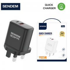 شاحن جداري شركة سينديم بقوة 25 واط بمنفذين تايب سي ويو اس بي