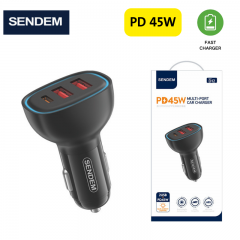 شاحن سيارة من سينديم بقوة 45 واط بمنفذ تايب سي و منفذين يو اس بي