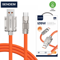 سلك شاحن سيليكون مقاومة عالية من شركة سينديم يو اس بي الى تايب سي بقوة 120 واط