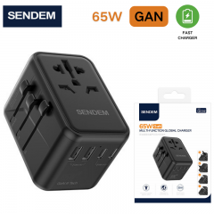 فيش سفر من شركة سينديم بقوة 65 واط متعدد المداخل بمنفذين تايب سي ومنفذين يو اس بي