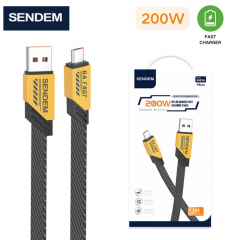 سلك شاحن نايلون مقاومة عالية من شركة سينديم يو اس بي الى مايكرو بقوة 200 واط بخاصية الشحن السريع