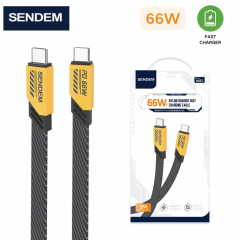 سلك شاحن نايلون مقاومة عالية من شركة سينديم تايب سي الى تايب سي بقوة 66 واط بخاصية الشحن السريع
