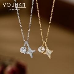 قلادة نسائية تصميم شكل نجمة مطلية ذهب ومزينة بالزاركون