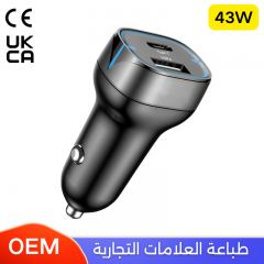 شاحن سيارة بقوة 43 واط بمنفذين تايب سي و يو اس بي