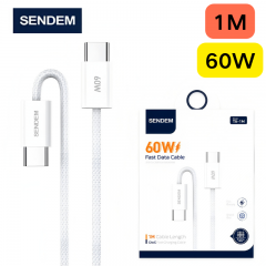 سلك شاحن مجدول شركة سينديم بقوة 60 واط تايب سي الى تايب سي