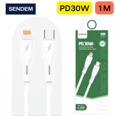 سلك شاحن سيليكون من شركة سينديم بقوة 30 واط بخاصية الشحن السريع تايب سي الى لايتنينق