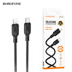 سلك شاحن من شركة بوروفون سريع تايب سي الى لايتنينق بقوة 27 واط بطول1 متر متوفر بلونين ابيض واسود