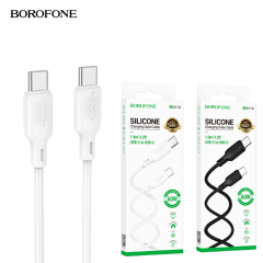 سلك شاحن من شركة بوروفون سريع تايب سي الى تايب سي بقوة 60 واط بطول1 متر متوفر بلونين ابيض واسود