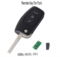 315/433MHz 4D63 Chip 3 Buttons Flip Folding Remote Control Key for Ford Focus Fiesta 2013 Fob Case With HU101 Blade