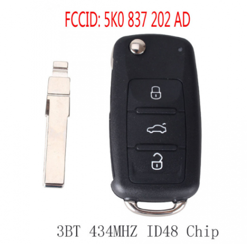 Remote key 434MHz ID48 Chip for VW Volkswagen GOLF PASSAT Tiguan Polo Jetta Beetle Car Keyless 5K0 837 202AD 5K0837202AD