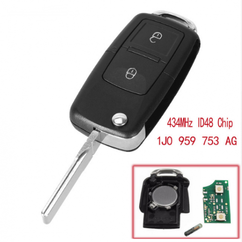 2 Buttons Flip Remote Car Key Fob For VOLKSWAGEN VW Golf 4 5 Passat b5 b6 polo Touran 434MHz ID48 Chip 1J0 959 753 AG