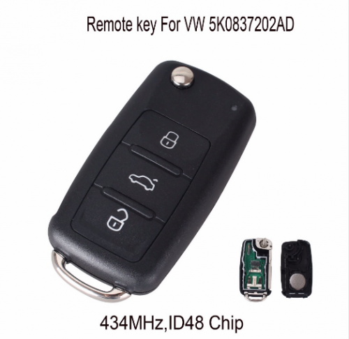 434MHz ID48 Chip 5K0837202AD Car Remote Key for Volkswagen GOLF PASSAT Tiguan Polo Jetta Beetle Hella