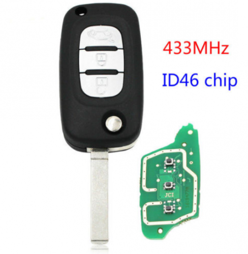 Folding flip Remote key fob 3 buttons 433MHZ WITH ID46 CHIP for Renault Fluence