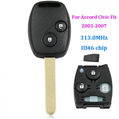 Remote Key Fob 2 Button 313.8Mhz ID46 Chip for Honda Accord Fit Civic 2003-2007
