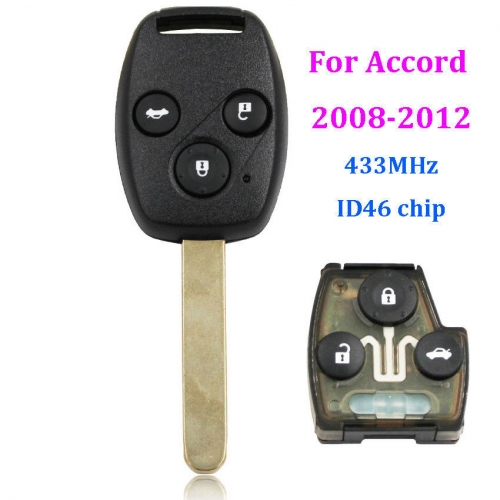 Remote Key Fob 3 Button 433MHz for Honda 2008-2012 Accord with ID46 Chip