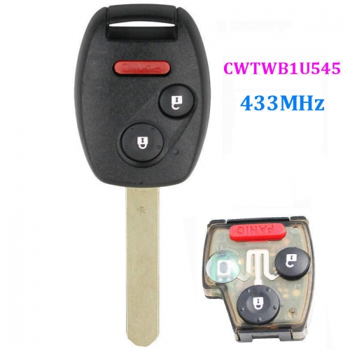 3 buttons Remote Key 2+1 Button 433MHZ for Honda Pilot 2005-2008 FCC: CWTWB1U545